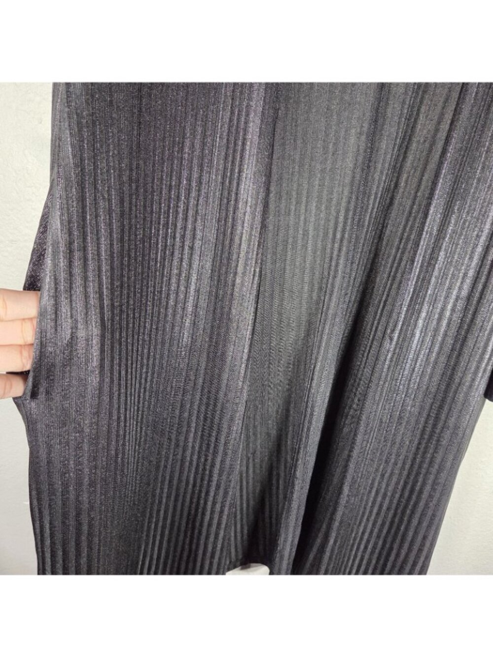 Lane Bryant Satin Black Long Duster Cardigan Size 18/20 Striped Long Sleeve - Picture 15 of 16
